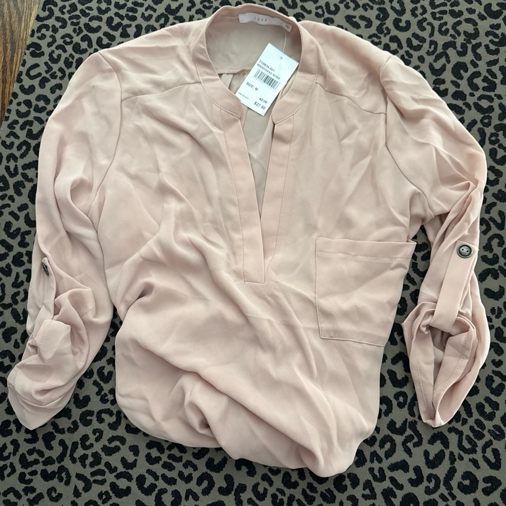 Light Pink Split-Neck Women’s Blouse